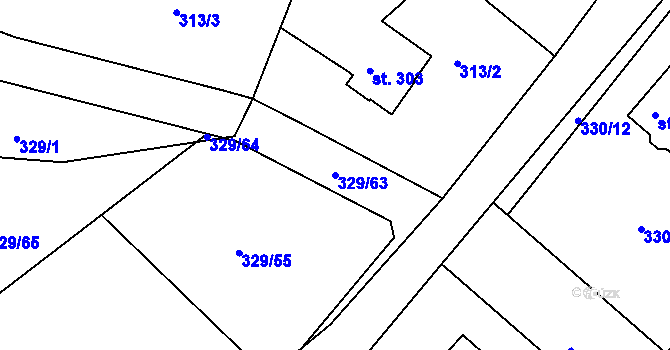 Parcela st. 329/63 v KÚ Vyžlovka, Katastrální mapa