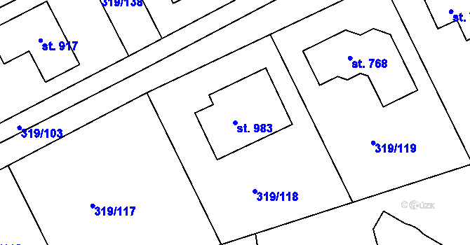 Parcela st. 983 v KÚ Vyžlovka, Katastrální mapa