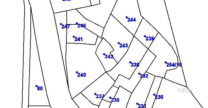 Parcela st. 242 v KÚ Zábeštní Lhota, Katastrální mapa