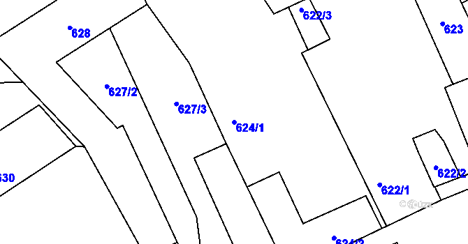 Parcela st. 624/1 v KÚ Záblatí, Katastrální mapa