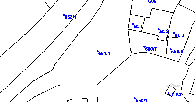 Parcela st. 551/1 v KÚ Horní Záblatí, Katastrální mapa
