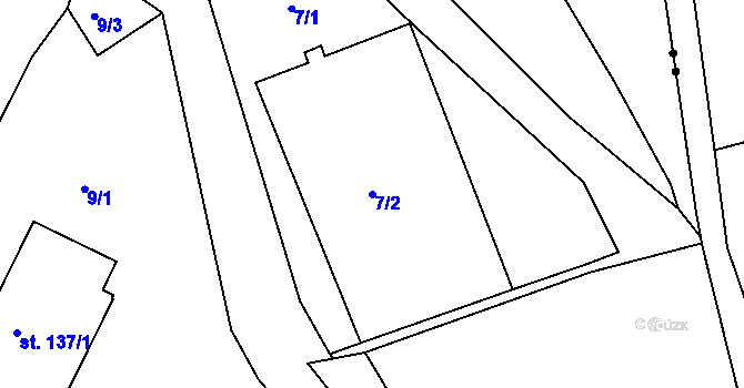 Parcela st. 7/2 v KÚ Záblatí u Prachatic, Katastrální mapa
