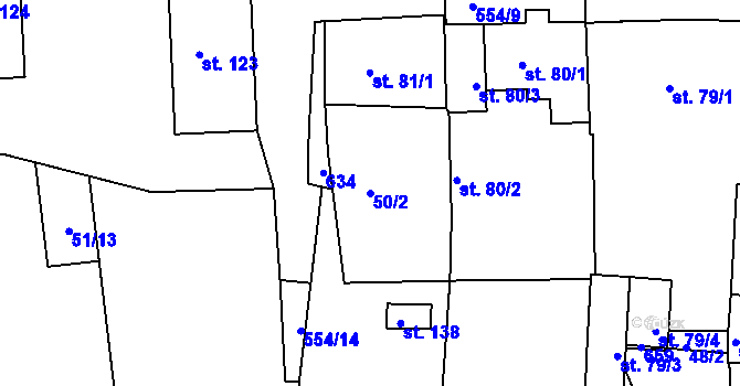 Parcela st. 50/2 v KÚ Záblatí u Prachatic, Katastrální mapa