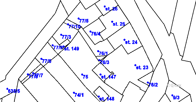 Parcela st. 76/1 v KÚ Záblatí u Prachatic, Katastrální mapa