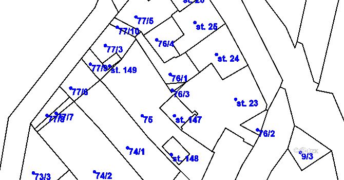 Parcela st. 76/3 v KÚ Záblatí u Prachatic, Katastrální mapa