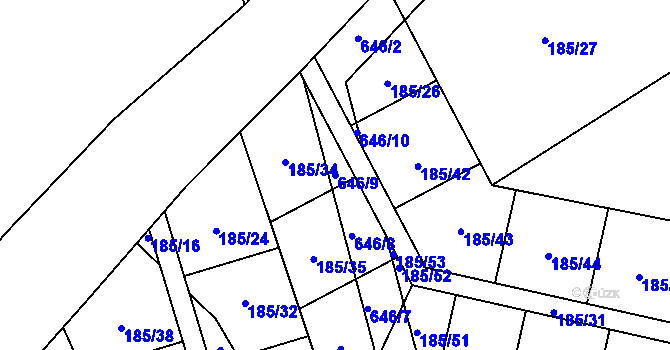 Parcela st. 646/9 v KÚ Záblatí u Prachatic, Katastrální mapa