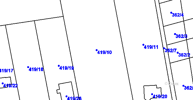 Parcela st. 419/10 v KÚ Záblatí u Bohumína, Katastrální mapa