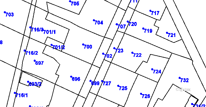 Parcela st. 702 v KÚ Záblatí u Bohumína, Katastrální mapa