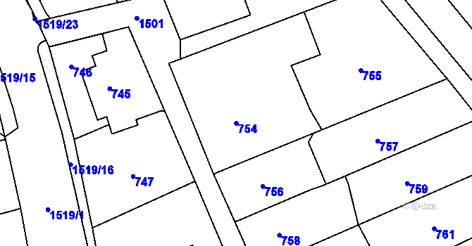 Parcela st. 754 v KÚ Záblatí u Bohumína, Katastrální mapa