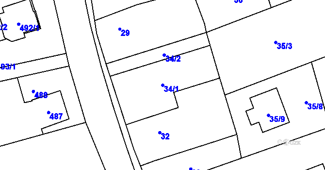 Parcela st. 34/1 v KÚ Záblatí u Bohumína, Katastrální mapa