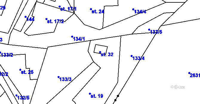 Parcela st. 32 v KÚ Kněževísko, Katastrální mapa