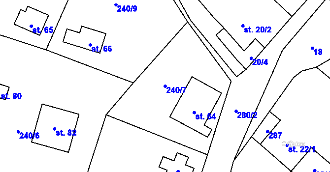 Parcela st. 240/7 v KÚ Zábludov, Katastrální mapa