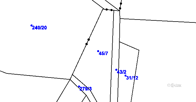 Parcela st. 45/7 v KÚ Zábludov, Katastrální mapa
