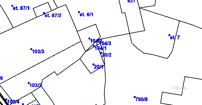 Parcela st. 20/2 v KÚ Záborná, Katastrální mapa