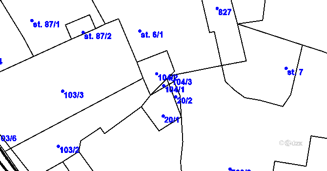 Parcela st. 104/1 v KÚ Záborná, Katastrální mapa