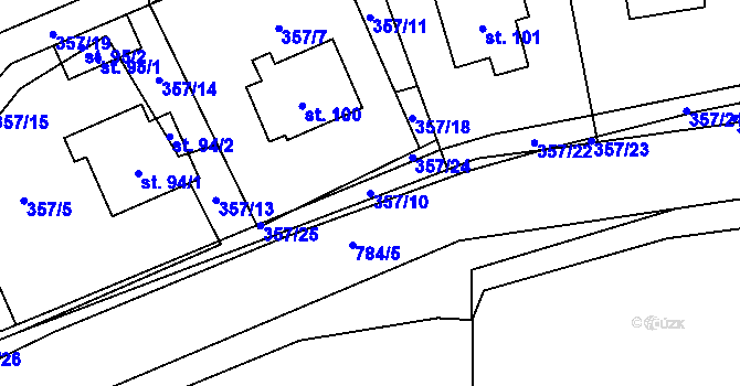 Parcela st. 357/10 v KÚ Záborná, Katastrální mapa