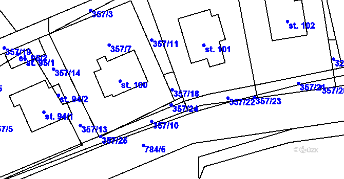 Parcela st. 357/18 v KÚ Záborná, Katastrální mapa