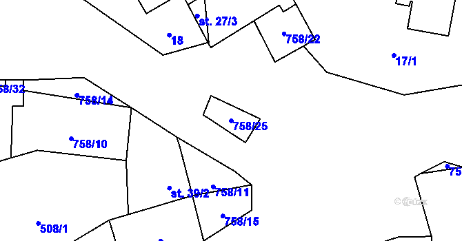 Parcela st. 758/25 v KÚ Záborná, Katastrální mapa