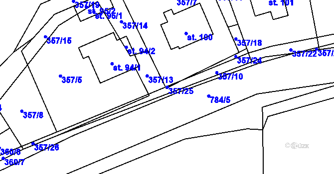 Parcela st. 357/25 v KÚ Záborná, Katastrální mapa