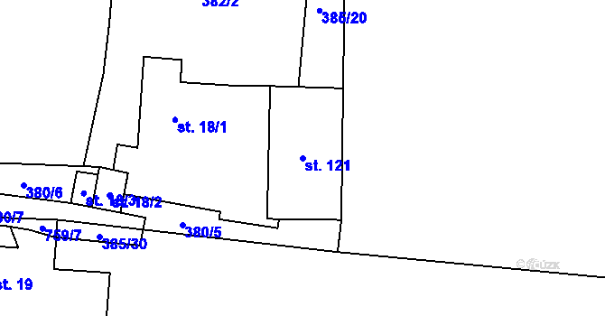Parcela st. 121 v KÚ Záborná, Katastrální mapa