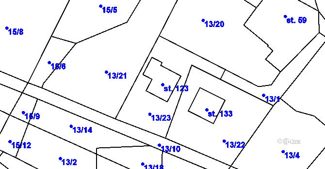 Parcela st. 123 v KÚ Záborná, Katastrální mapa