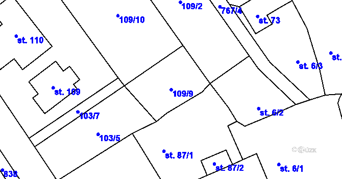 Parcela st. 109/9 v KÚ Záborná, Katastrální mapa