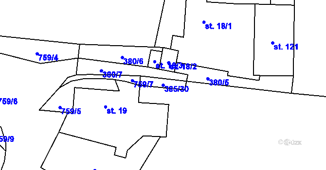 Parcela st. 385/30 v KÚ Záborná, Katastrální mapa