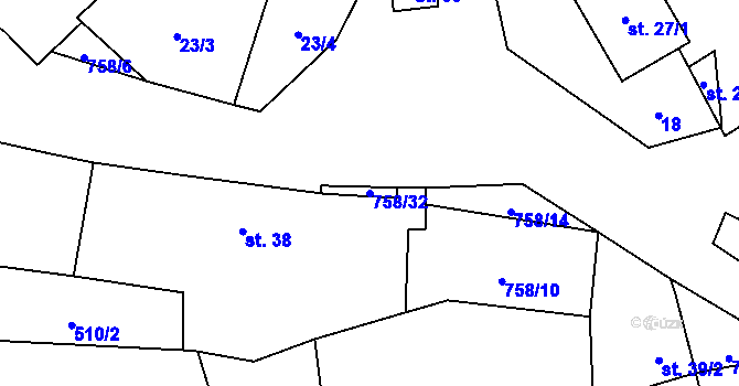 Parcela st. 758/32 v KÚ Záborná, Katastrální mapa