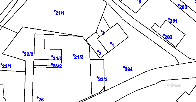 Parcela st. 2 v KÚ Záborná Lhota, Katastrální mapa