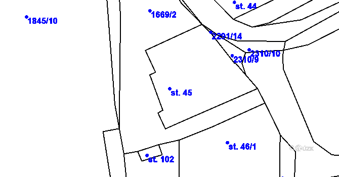 Parcela st. 45 v KÚ Lipanovice, Katastrální mapa