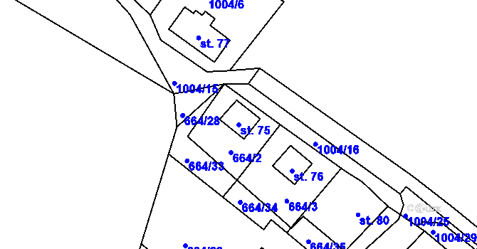 Parcela st. 75 v KÚ Lipanovice, Katastrální mapa