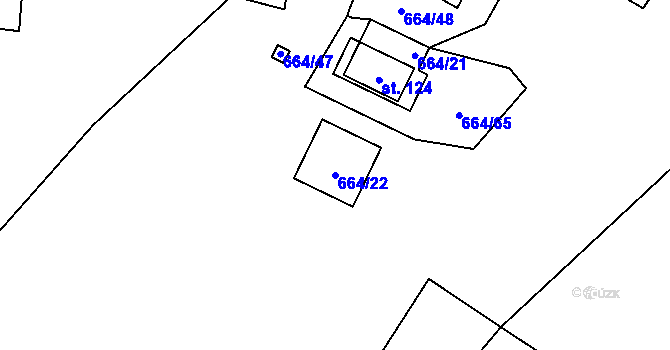 Parcela st. 664/22 v KÚ Lipanovice, Katastrální mapa