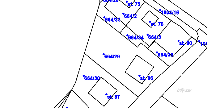 Parcela st. 664/29 v KÚ Lipanovice, Katastrální mapa