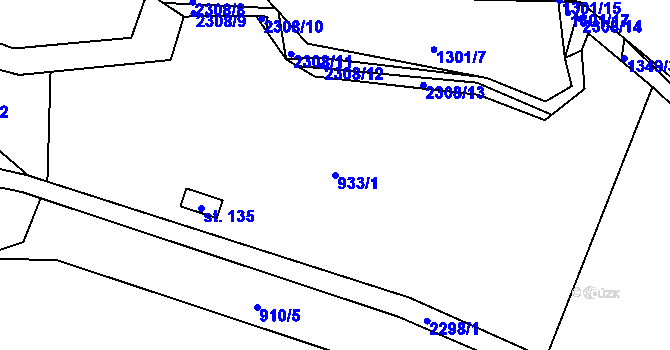 Parcela st. 933/1 v KÚ Lipanovice, Katastrální mapa
