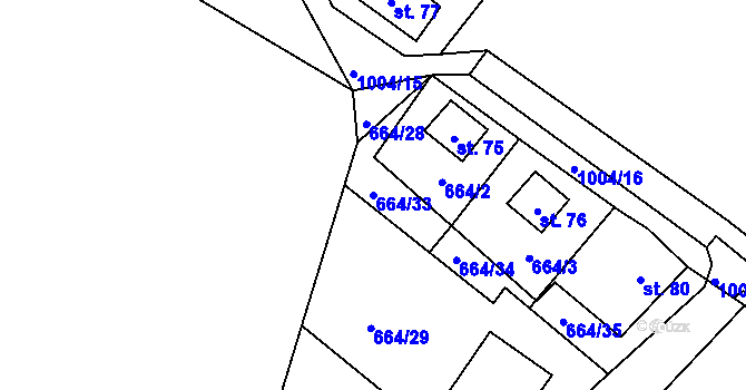 Parcela st. 664/33 v KÚ Lipanovice, Katastrální mapa