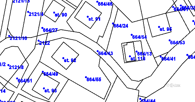 Parcela st. 664/43 v KÚ Lipanovice, Katastrální mapa