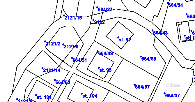 Parcela st. 664/49 v KÚ Lipanovice, Katastrální mapa
