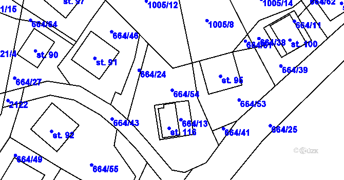 Parcela st. 664/54 v KÚ Lipanovice, Katastrální mapa