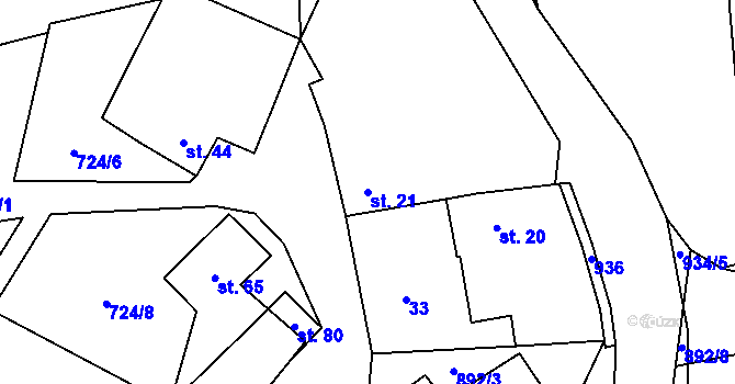 Parcela st. 21 v KÚ Bratronice, Katastrální mapa