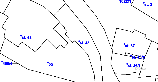 Parcela st. 45 v KÚ Záboří u Blatné, Katastrální mapa