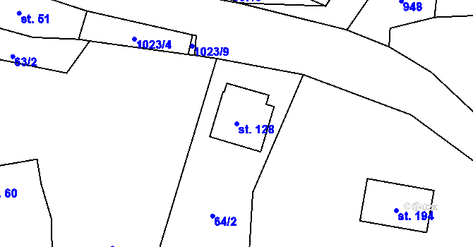 Parcela st. 128 v KÚ Záboří u Blatné, Katastrální mapa