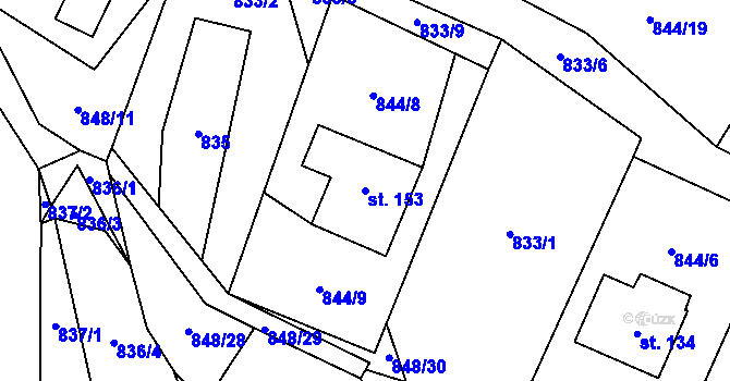 Parcela st. 153 v KÚ Záboří u Blatné, Katastrální mapa