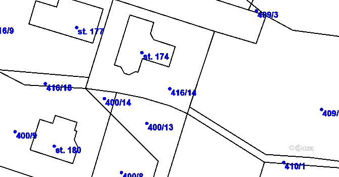 Parcela st. 416/14 v KÚ Záboří u Blatné, Katastrální mapa