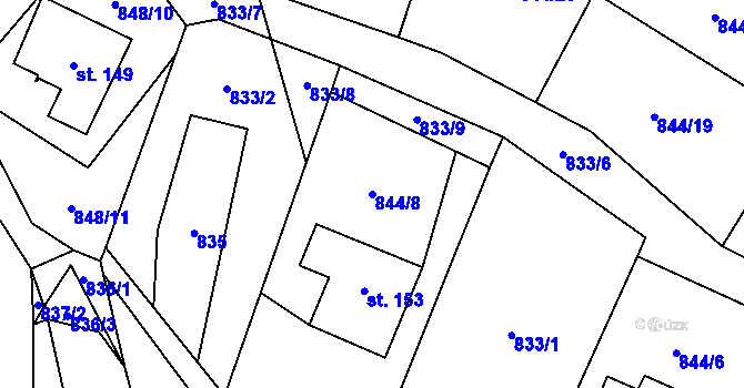 Parcela st. 844/8 v KÚ Záboří u Blatné, Katastrální mapa