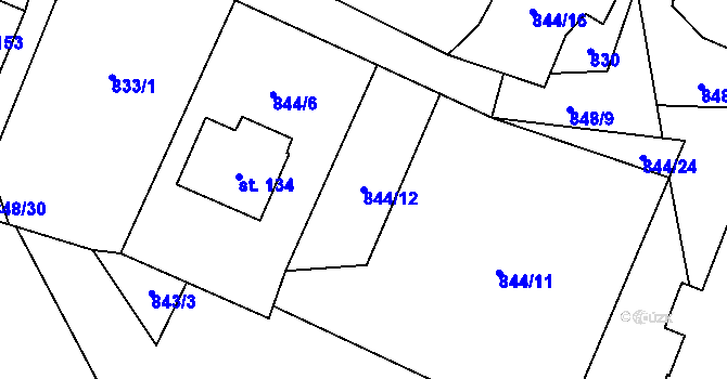Parcela st. 844/12 v KÚ Záboří u Blatné, Katastrální mapa