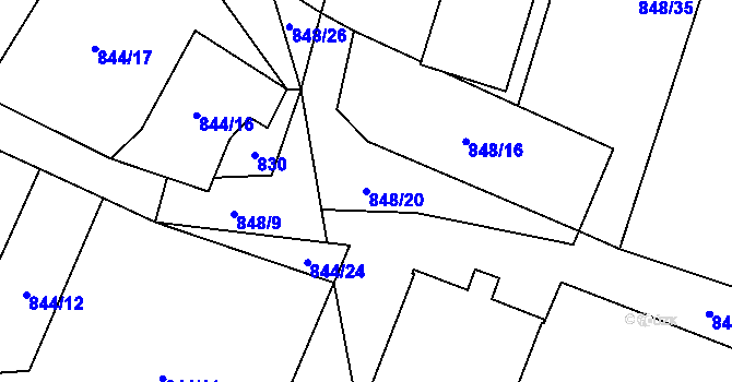 Parcela st. 848/20 v KÚ Záboří u Blatné, Katastrální mapa