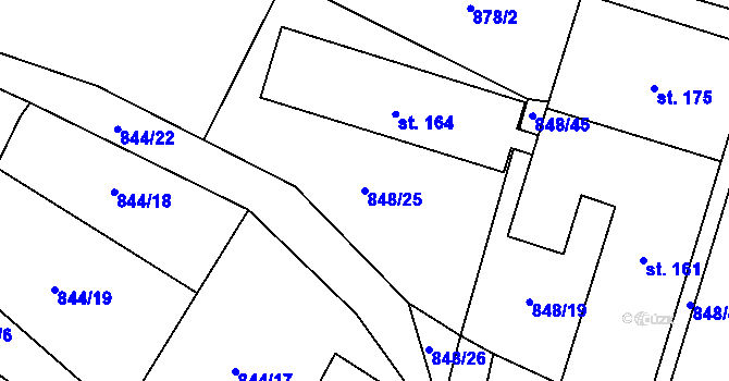 Parcela st. 848/25 v KÚ Záboří u Blatné, Katastrální mapa
