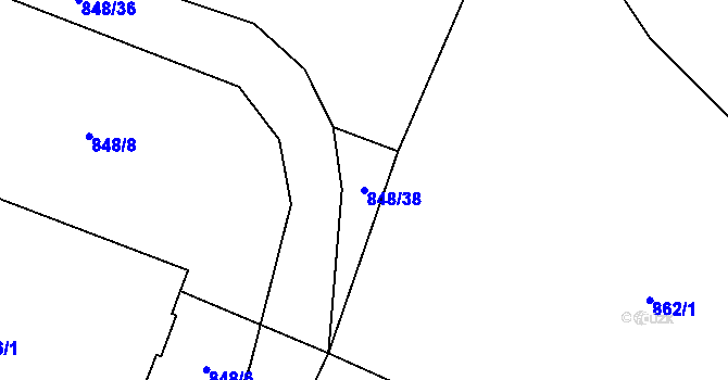Parcela st. 848/38 v KÚ Záboří u Blatné, Katastrální mapa