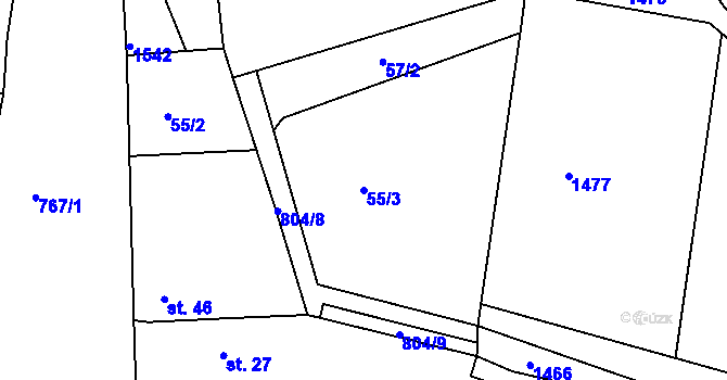 Parcela st. 55/3 v KÚ Habrkovice, Katastrální mapa