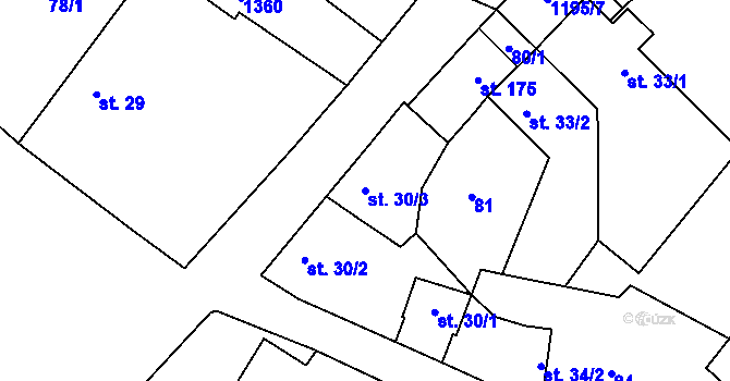 Parcela st. 30/3 v KÚ Záboří nad Labem, Katastrální mapa